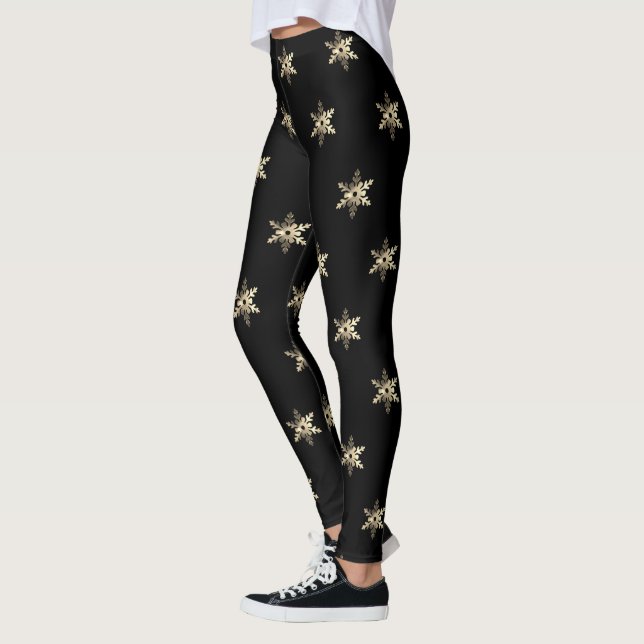 Legging Natal do Padrão Elegante Black e Dourado Floco de  (Esquerda)