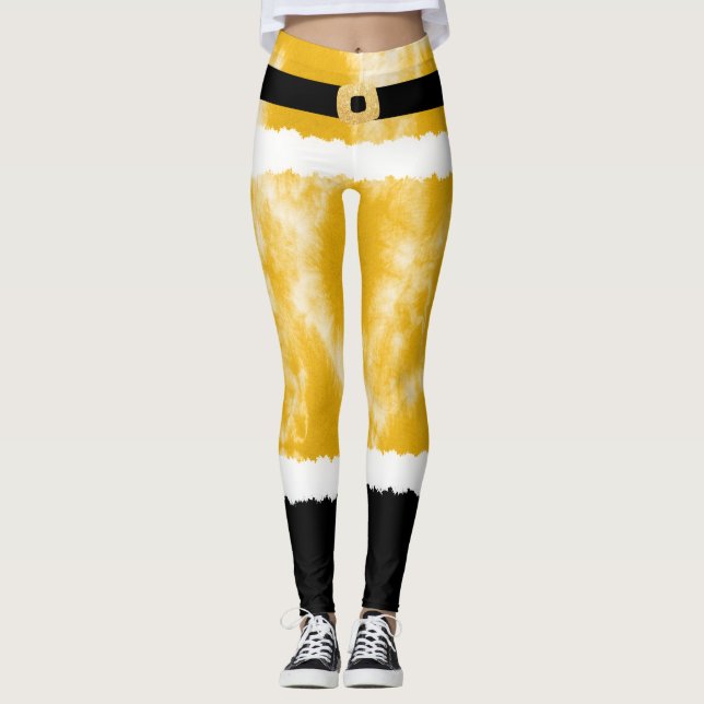 Legging Natal do Papai Noel de Tie Dye Amarelo (Frente)