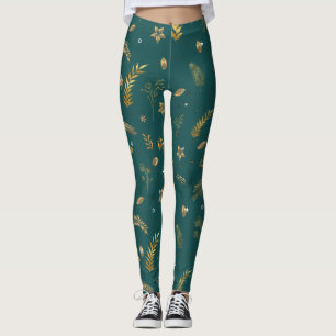 Legging Natal Dourado Arco Verde moderno inverno