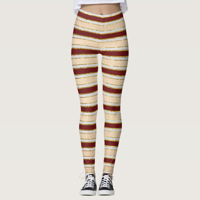 Legging Natal Dourado, Branco e Vermelho do Pai Natal (Frente)