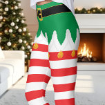 Legging Natal Elf Green e Red Strike Holiday<br><div class="desc">Abraçar o espírito de férias com estas leggings lúdicas inspiradas no elfo, com um fundo verde festivo com riscas vermelhas alegres. Perfeito por espalhar alegria de Natal em festas de Natal, noites confortáveis perto do fogo, ou até mesmo uma divertida corrida na neve. Tecido macio e alongado garante conforto durante...</div>