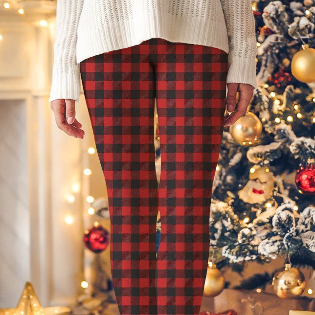 Legging Natal em Xadrez Vermelho e Preto de Búfalo (Criador carregado)
