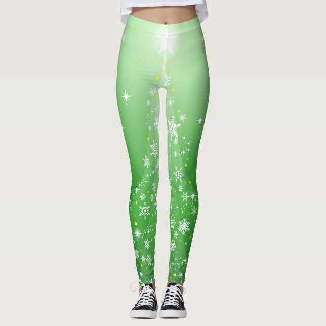 Legging Natal - Estética brilhante em estrela verde (Frente)