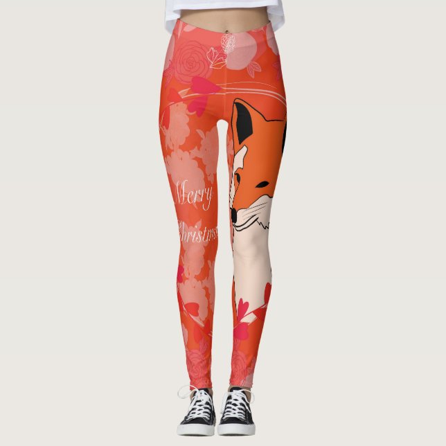 Legging natal feliz, natal, fox, flores, natureza, gi (Frente)