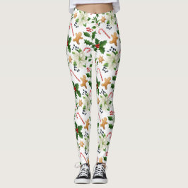 Legging Natal Floral Holly Candy Canes Gingerpão