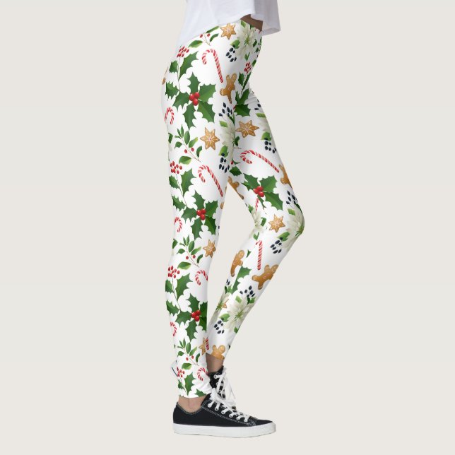 Legging Natal Floral Holly Candy Canes Gingerpão (Direita)
