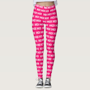 Legging Natal HO! Hei! Hei! Tipografia - Branco Rosa Quent