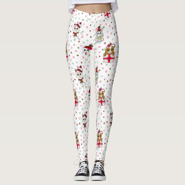 Legging Natal Llama, Kitten e Mouse Stars and Hearts (Frente)
