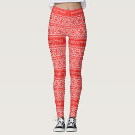 Legging Natal nórdico vermelho do teste padrão dos flocos