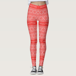 Legging Natal nórdico vermelho do teste padrão dos flocos