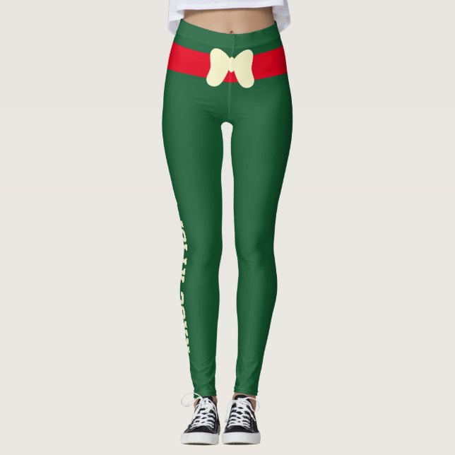 Legging Natal Personalizado Vermelho Marfim Arco Verde Caç (Frente)