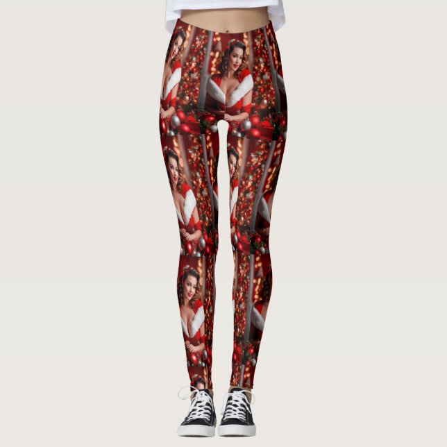 Legging Natal Pinup Santa Claus Lady Pattern (Frente)
