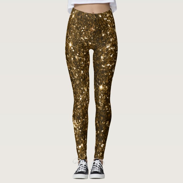 Legging Natal preto e Dourado Faux Glitter (Frente)