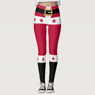Legging Natal Red White Stars Belt Papai Noel Mulheres