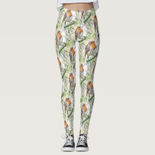 Legging Natal Robin Redbreast Winter Watercolor