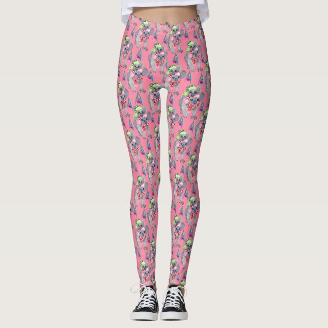 Legging Natal Rosa da Família Koala (Frente)