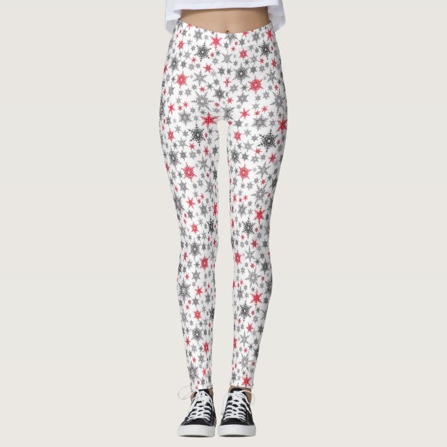 Legging Natal, vermelho, branco, flocos de neve, inverno,  (Frente)