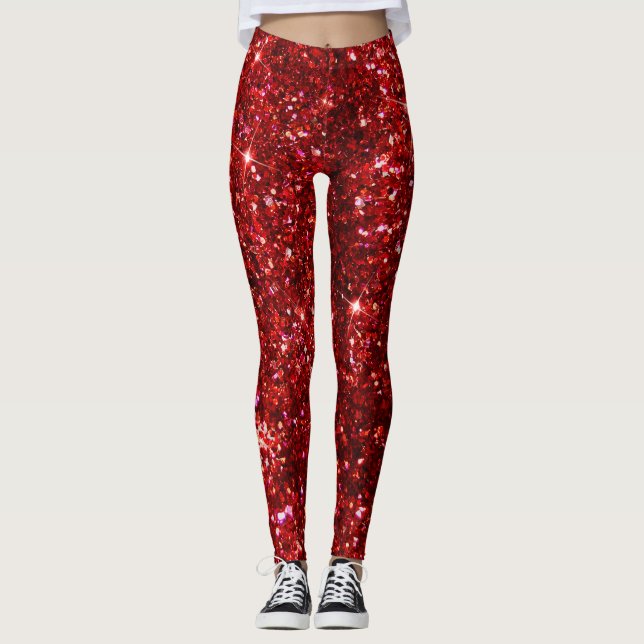 Legging Natal Vermelho e Preto Brilho Falso Natal (Frente)
