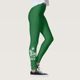 Legging Natividade Cena de Alegria ao Mundo Verde e Branco