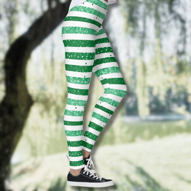 Legging Nature Green White Horizontal Glitter Stripes (Criador carregado)