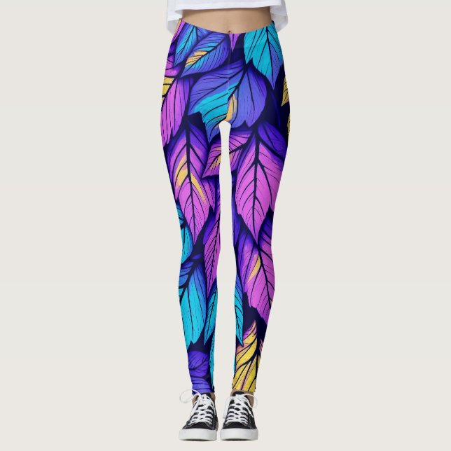 Legging Natureza Colorida da Folha Vibrante (Frente)
