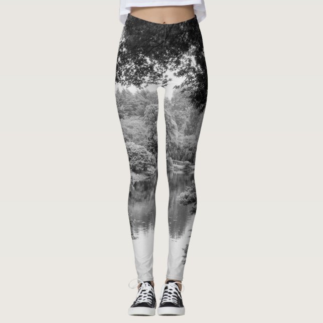 Legging Natureza e lago preto e branco, legal, originais (Frente)