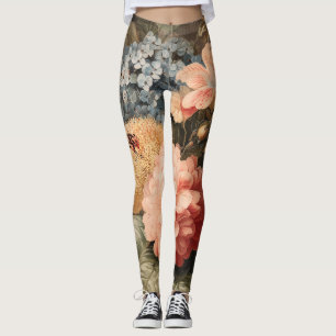 Legging Natureza-Morta Floral Vintage com Flor Vermelha e 