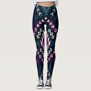 Legging Navajo tribal escuro, geométrico de vintage.