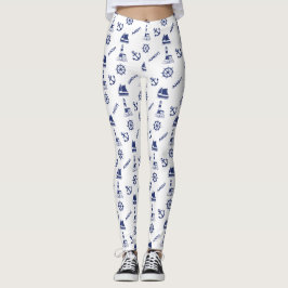 Legging Navegação - Marinho Ilustrativo de Padrão Azul+Bra