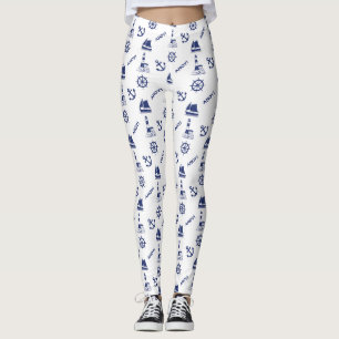Legging Navegação - Marinho Ilustrativo de Padrão Azul+Bra