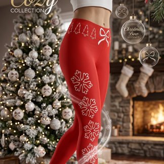 Legging Navideños Rojos con Lazo, Copos de Nieve y arboles