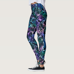 Legging Nebulosa de Líquido Líquido Abstrato de Linho Azul