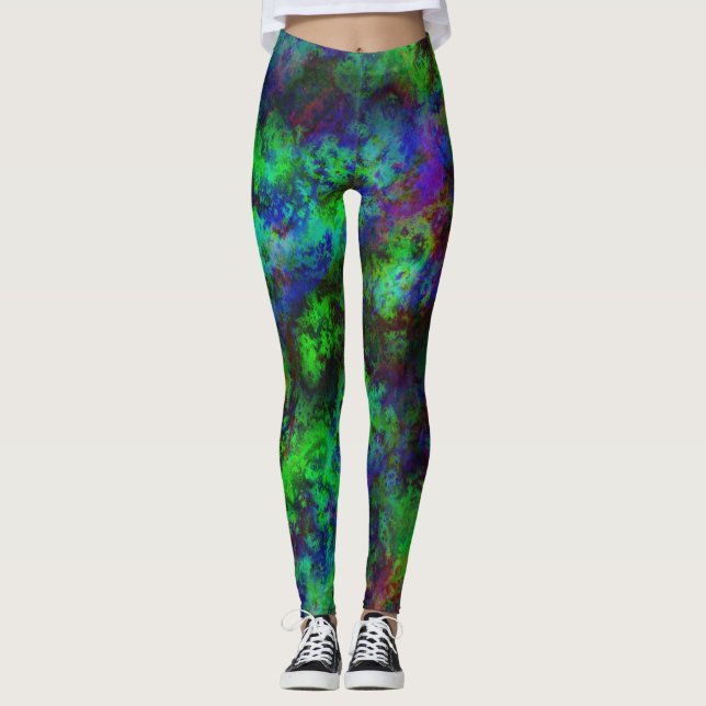 Legging Nebulosa Verde Abstrato de Multicores Galáxia (Frente)