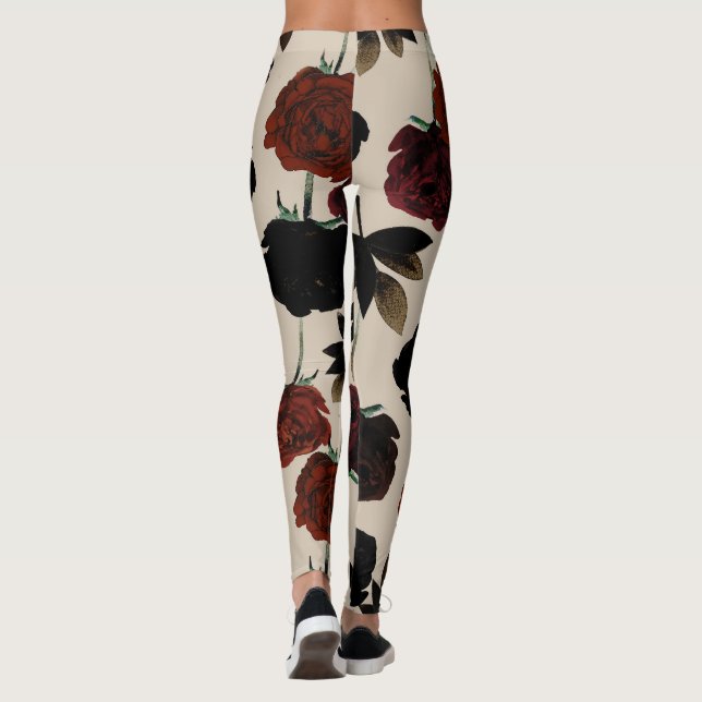 Legging Negrito Floral Escuro Vermelho e Bege Preto Botâni (Verso)