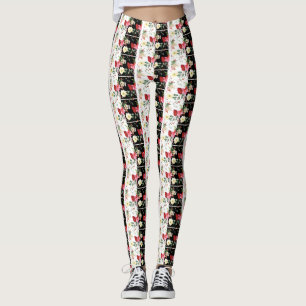 Legging Negro e branco de flores rosadas