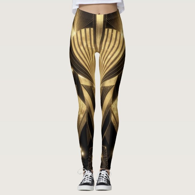 Legging Neo Art Deco Black Gold Geometric Gatsby  (Frente)