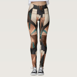 Legging Neo Art Deco Geometric Teal Copper Gold Sunburst