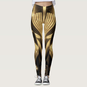 Legging Neo Art Deco Preto Dourado Geométrico Gatsby
