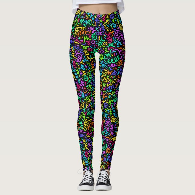 Legging Neon 90s Scribbles Scribbles Padrão Sem Costura (Frente)