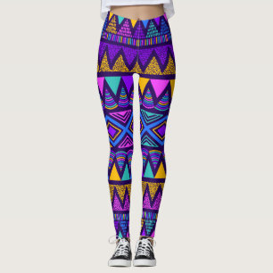 Legging Neon Blue: Padrão Navajo Tribal
