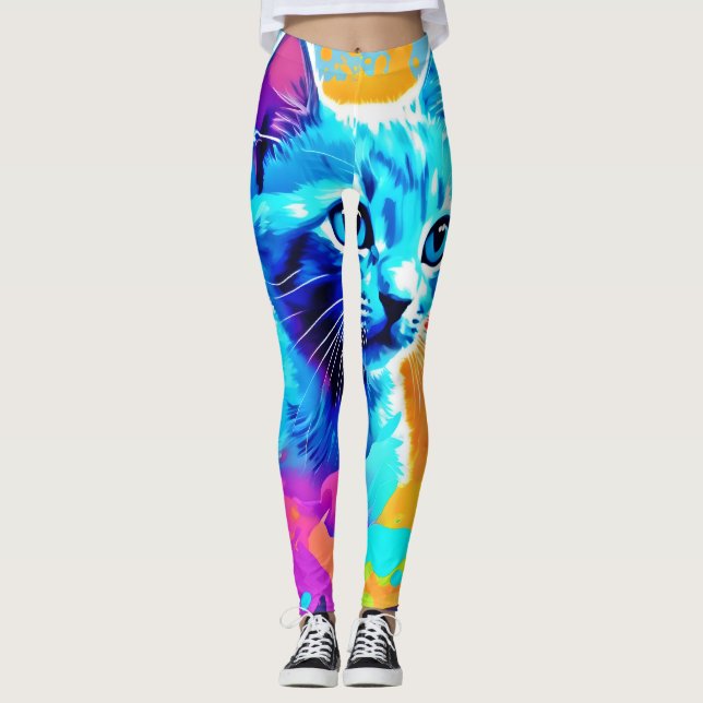 Legging Neon Cat Azul no Splatter (Frente)