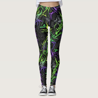 Legging Neon Ciber: Verde Elétrico e Roxo