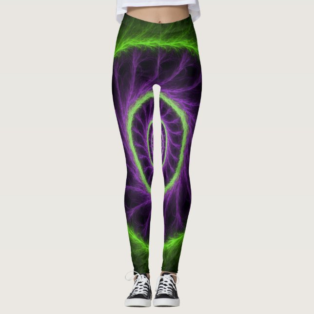 Legging Neon Energy Spiral – Green & Purple Fractal Vortex (Frente)