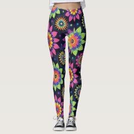 Legging Neon Floral Mandalas Seamless Pattern