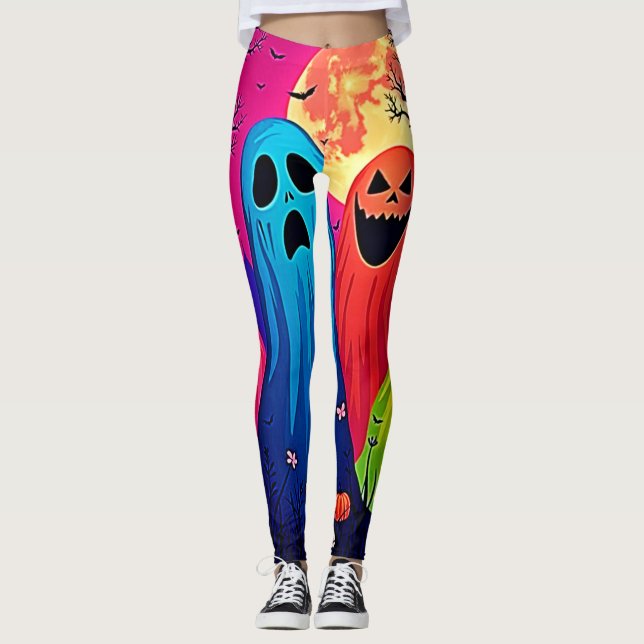 Legging Neon Ghosts Halloween Party Design (Frente)
