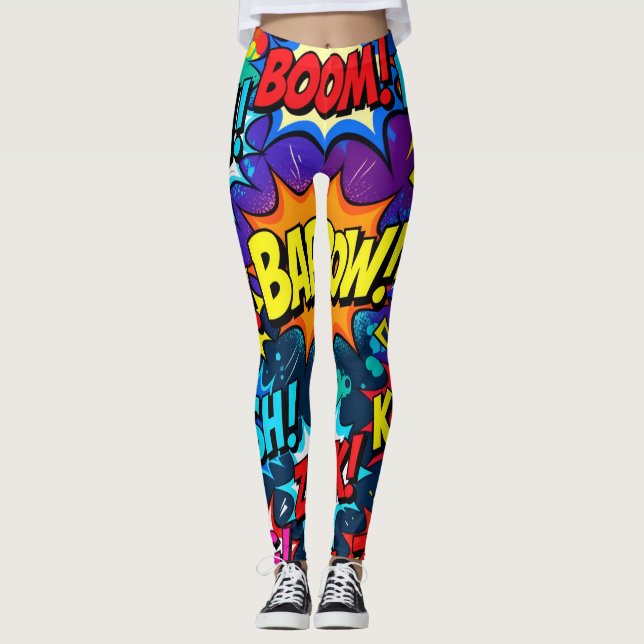 Legging Neon Graffiti Comic Book Action Words (Frente)