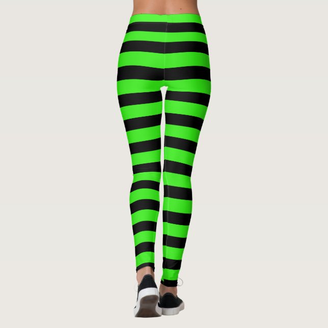 Legging Neon Green & Black Halloween Stripes Roupa de Brux