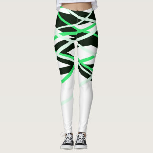 Legging Neon Green Black White Stripes Geométrico
