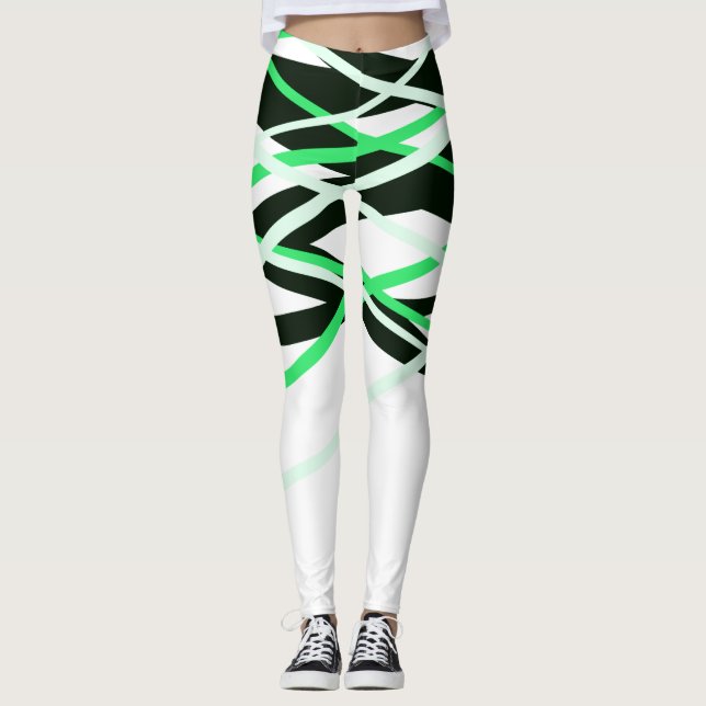 Legging Neon Green Black White Stripes Geométrico (Frente)