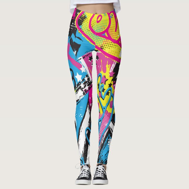 Legging Neon Hearts: Grunge Girl Pattern (Frente)